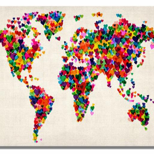 Hearts world map - fine art print glicée on paper 70 x 100 cm - Michael Tompsett